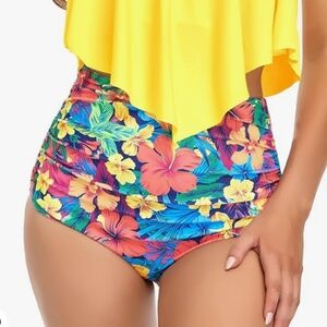 EDEL QUAL Tummy Control Ruched High Waisted Bikini Bottom
